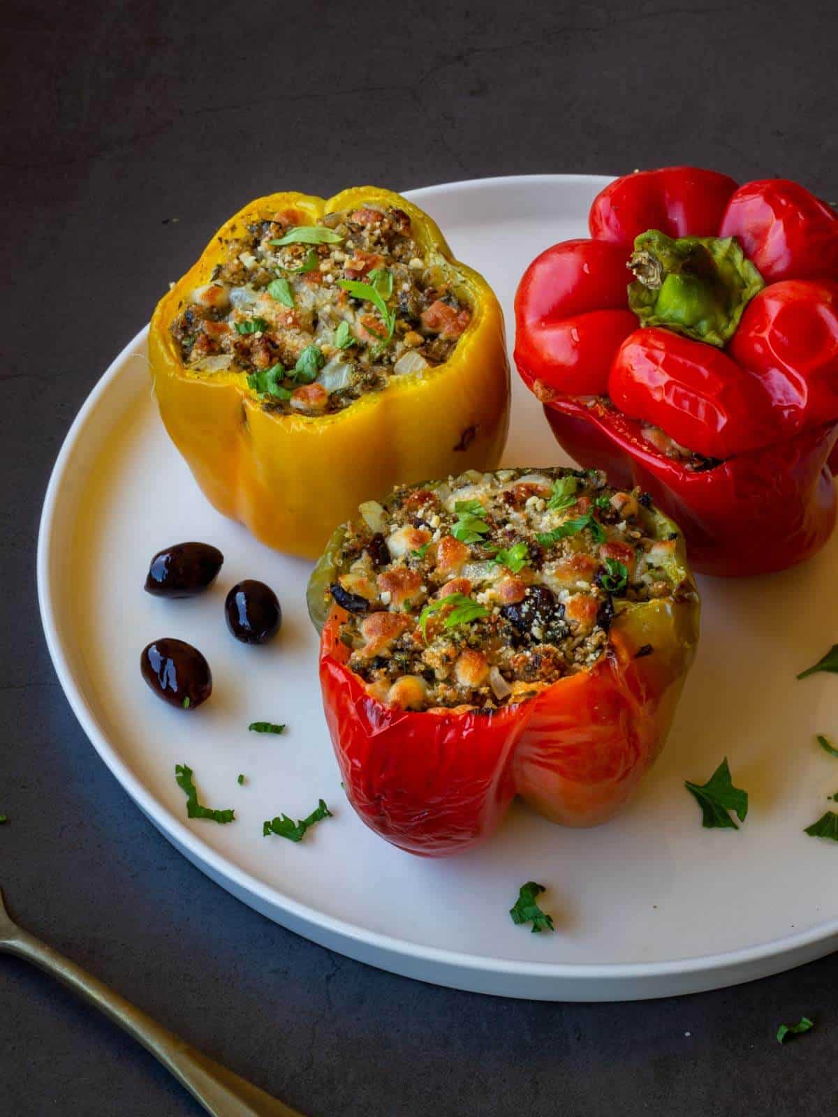 vegan stuffed peppers served