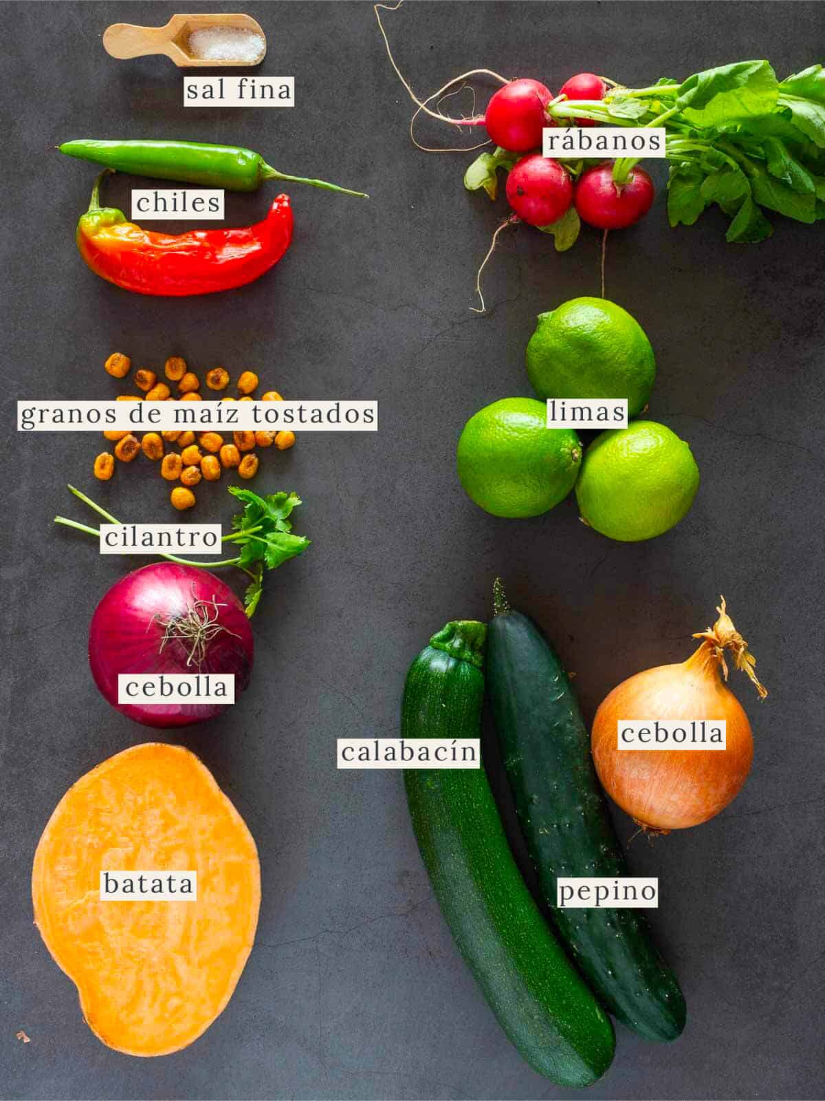 foto de ingredientes de receta de ceviche vegetariano.