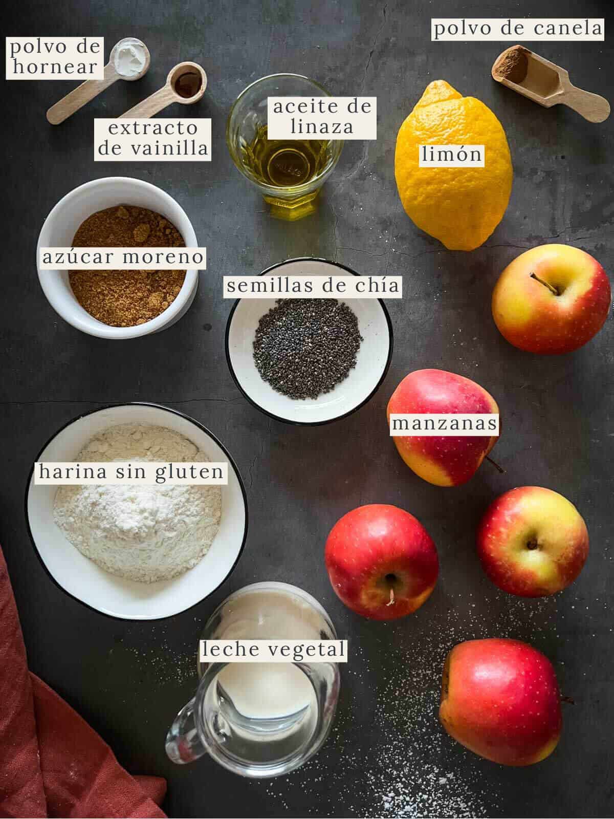 ingredientes para preparar tarta de manzana.